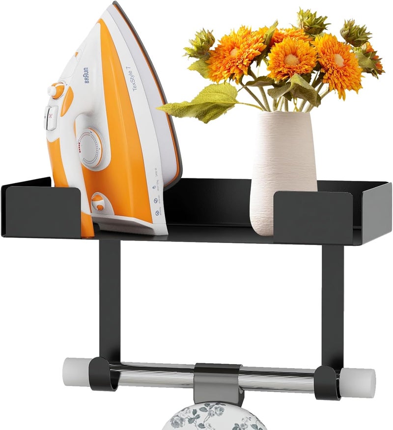 JUYSON Ironing Board Holder, Wall-Mounted Iron and Board Set Storage for Laundry Rooms (Black) - Image 1